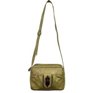 VTG Susan Gail Handbag Beige Green Woven Leather Crossbody Strap Shoulder Bag